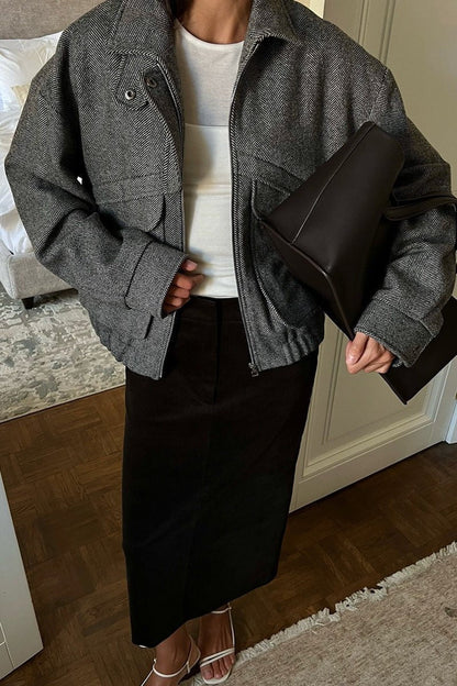 SOKYND Claudia Herringbone Stand Collar Coat CoatSOKYND-252631-BLA-M-34551BlackM