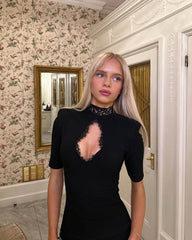 Cyrene High Neck Lace Mini Dress