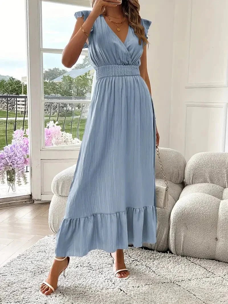 SOKYND Dahlia V - Neck Ruffle Swing Dress DressLight BlueS