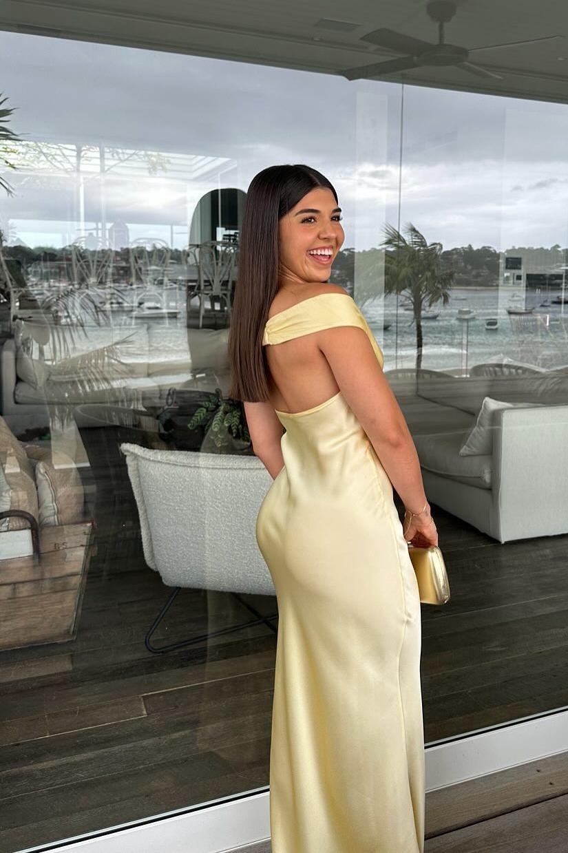 SOKYND Delia Satin Off the Shoulder Maxi Dress DressYellowXS