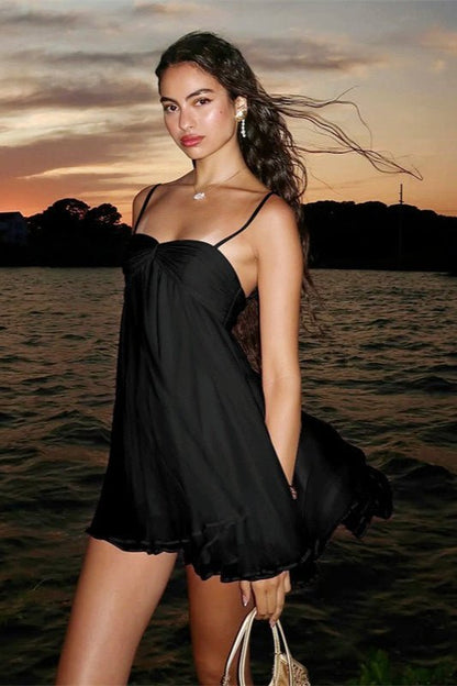 SOKYND Demetra Off Shoulder Chiffon Mini Dress DressBlackM