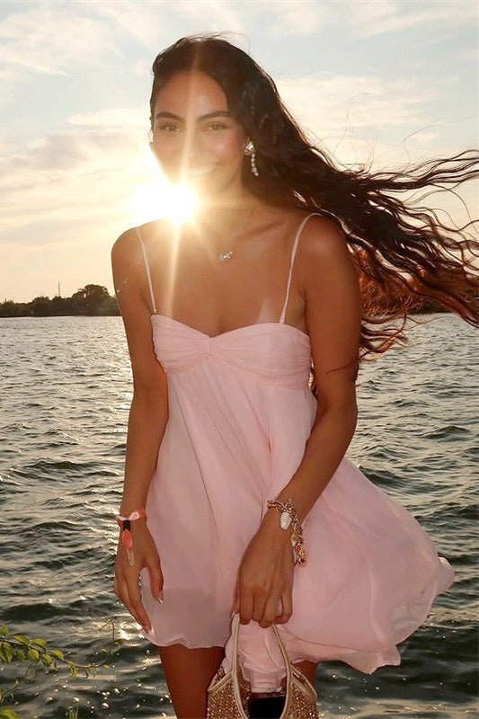 SOKYND Demetra Off Shoulder Chiffon Mini Dress DressPinkM