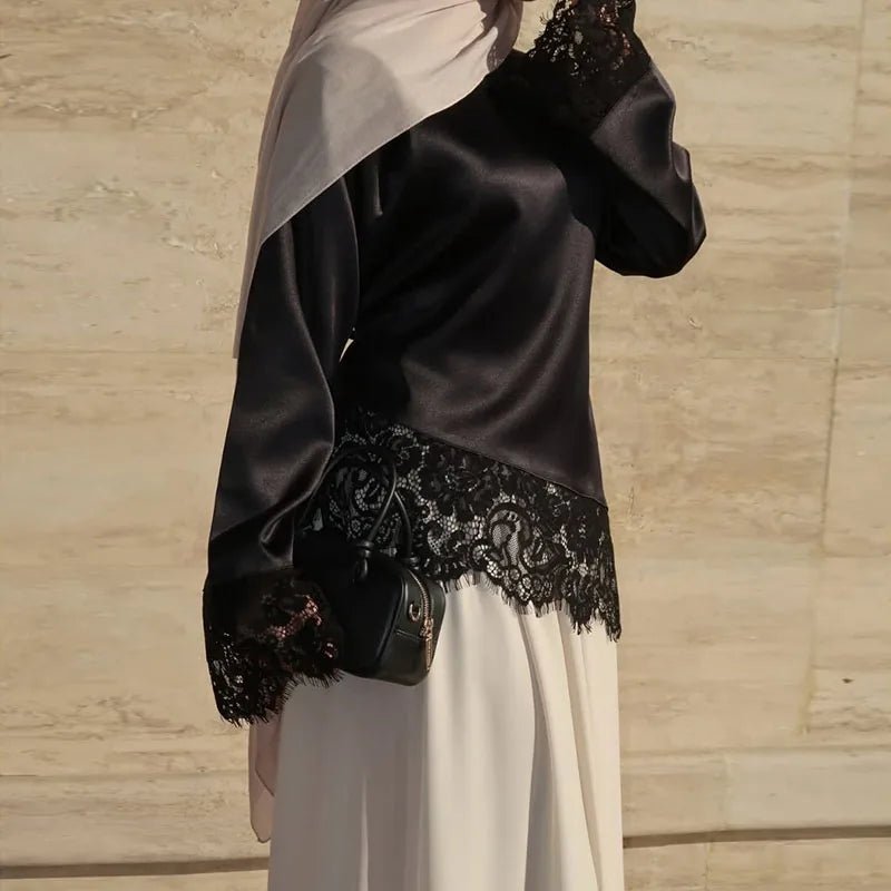 SOKYND Elara Asymmetrical Long Sleeve Lace Hem Top Tops1005011565176581-;XE1772479400689446105BlackS