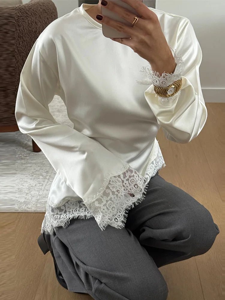 SOKYND Elara Asymmetrical Long Sleeve Lace Hem Top Tops1005011565176581-;lJ1772479400689621687WhiteM