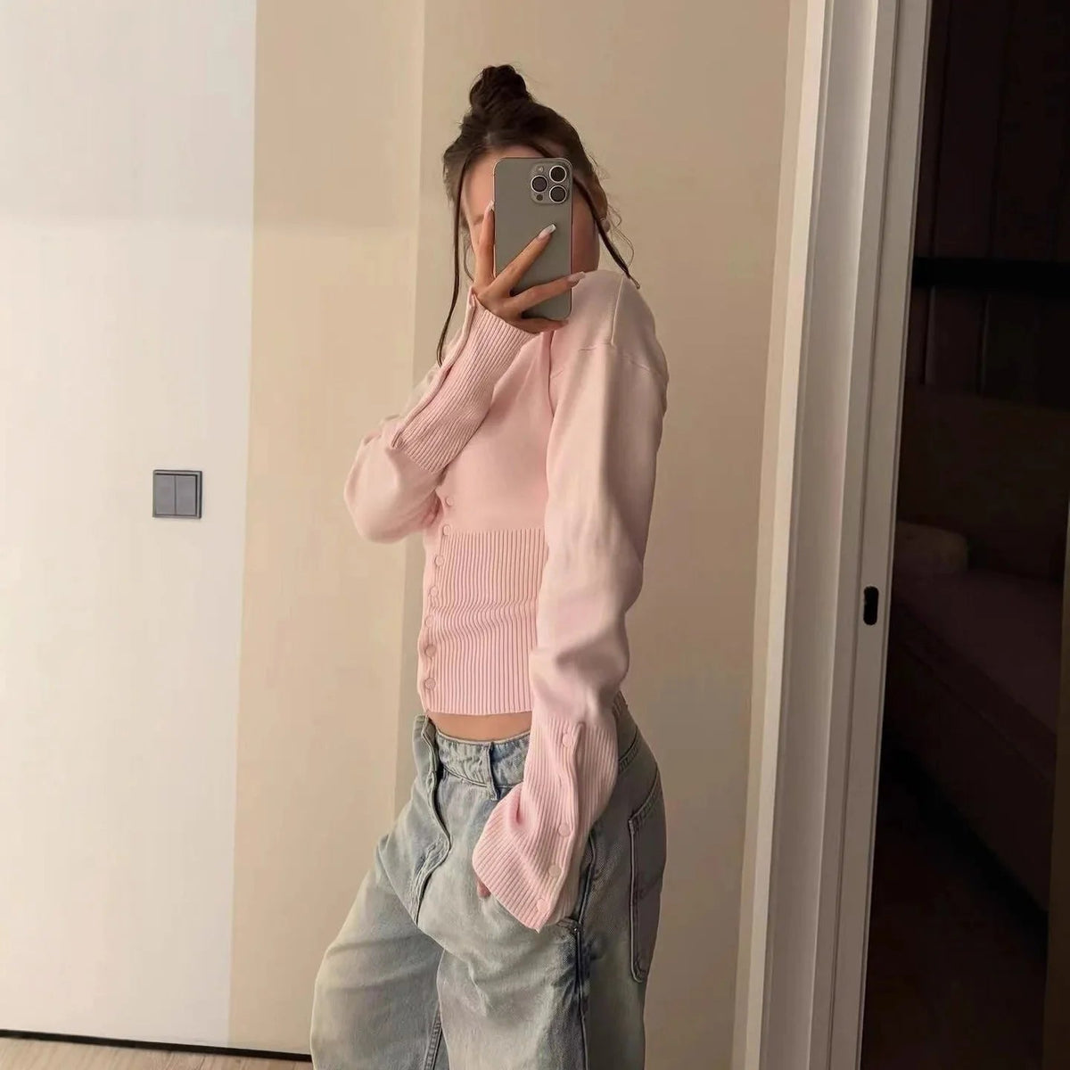 SOKYND Elena Buttoned Slim Cardigan CardiganPinkL
