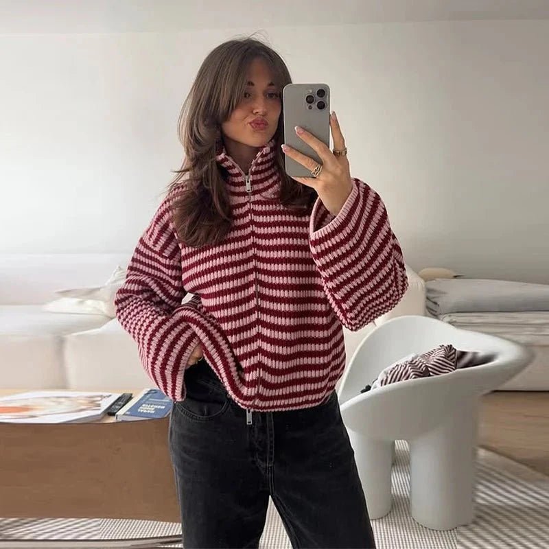 SOKYND Elena Knit Zip Sweater SweaterRedM