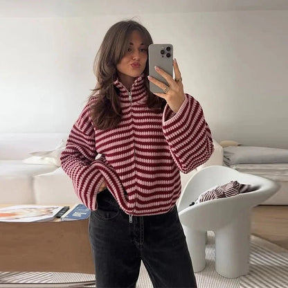 SOKYND Elena Knit Zip Sweater Sweaters & CardigansSOKYND-020375-RED-S-70551RedS