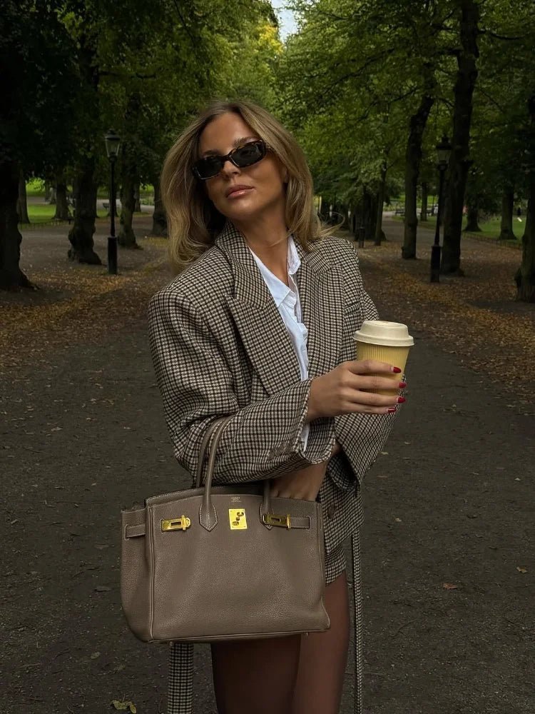 SOKYND Elma Houndstooth Belted Shorts Suit Matching SetsQk1774219786663122219L