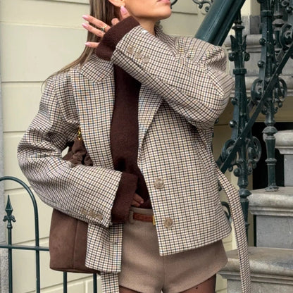 SOKYND Elma Houndstooth Belted Shorts Suit Matching SetsQk1774219786663122219L