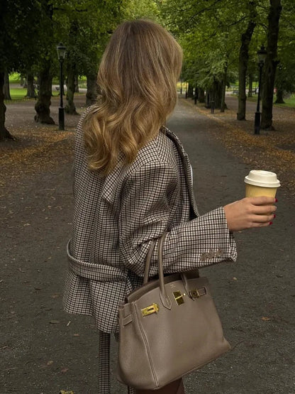 SOKYND Elma Houndstooth Belted Shorts Suit Matching SetsQk1774219786663122219L