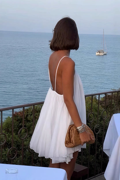 SOKYND Emery Spaghetti Strap Flowy Mini Dress DressWhiteM