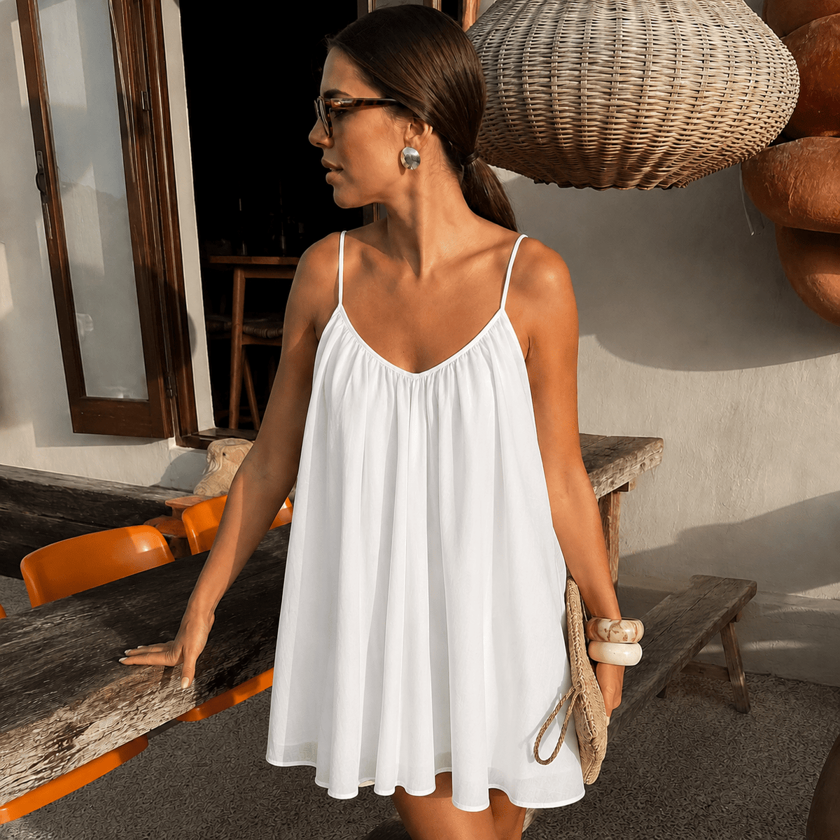 SOKYND Emery Spaghetti Strap Flowy Mini Dress DressesSOKYND-505623-WHI-S-29271WhiteS