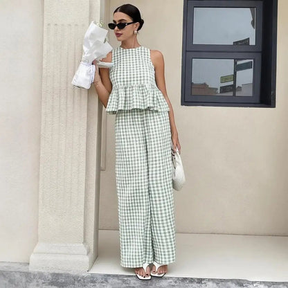 SOKYND Enya Plaid Ruffle Two-Piece Set Matching SetsSOKYND-314583-GRE-S-73271GreenS