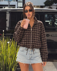 Eva High Collar Checked Zip Jacket