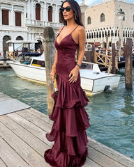 Eve Ruffled Sling Evening Dress