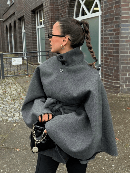SOKYND Gina Belted Cape Jacket JacketSOKYND-543319-GRE-M-95319GreyM