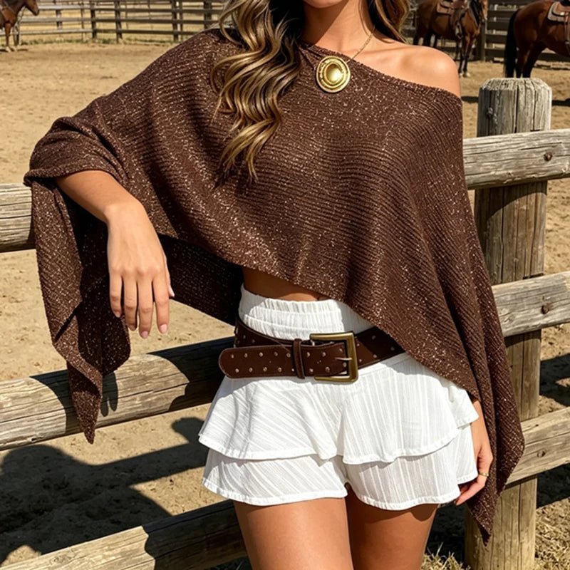SOKYND Gisele Shimmer Off-Shoulder Cape CapeSOKYND-755991-BRO-OS-06487Brown