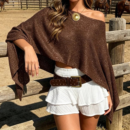 SOKYND Gisele Shimmer Off-Shoulder Cape CapeSOKYND-755991-BRO-OS-06487Brown