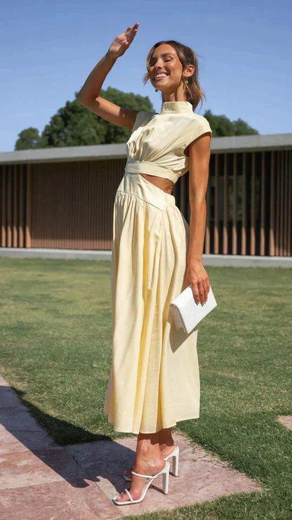 SOKYND Hermione High - Neck Cutout Midi Dress DressYellowXS
