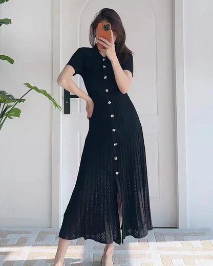 SOKYND Iris Turn - Down Collar Knit Maxi Dress DressBlack