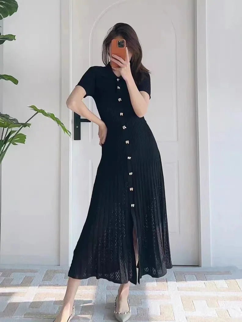 SOKYND Iris Turn - Down Collar Knit Maxi Dress DressBlack