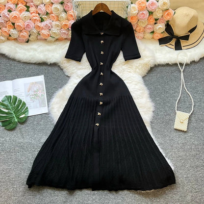 SOKYND Iris Turn - Down Collar Knit Maxi Dress DressBlack