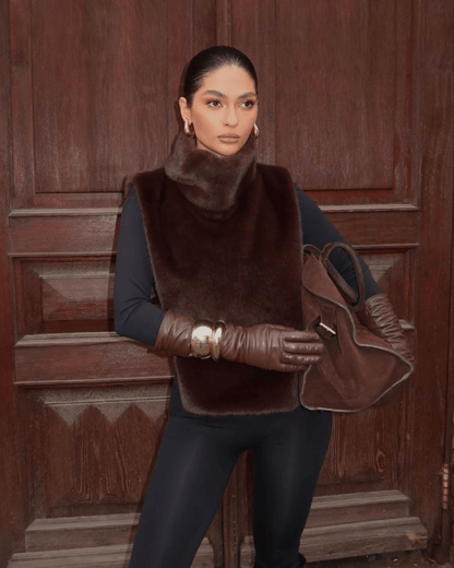 SOKYND Ivonne Faux Fur Turtleneck Vest VestsqJ1767625273836516852BrownL