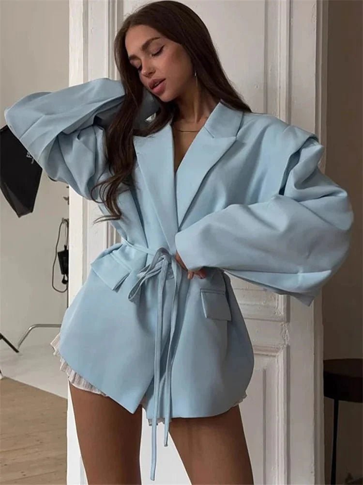SOKYND Jacinta Wide Sleeve Belted Blazer Coats & JacketsBlueS