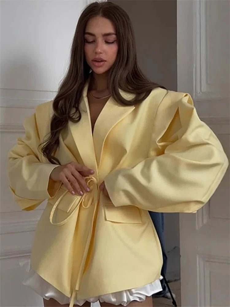 SOKYND Jacinta Wide Sleeve Belted Blazer Coats & JacketsYellowS