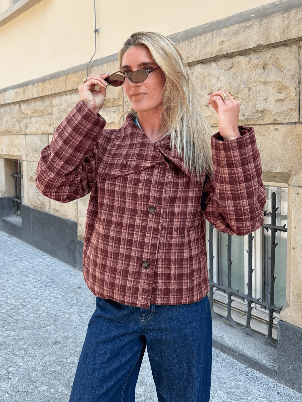 SOKYND Jane Plaid Stand Collar Coat CoatSOKYND-608023-L-OS-10487L