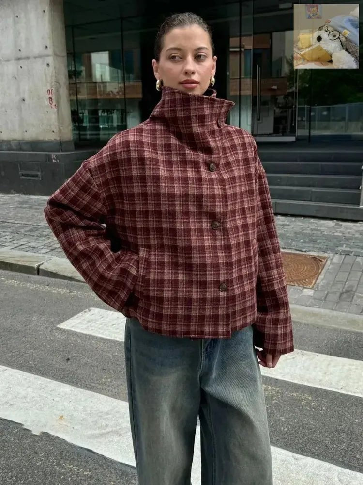 SOKYND Jane Plaid Stand Collar Coat CoatSOKYND-608023-M-OS-77719M