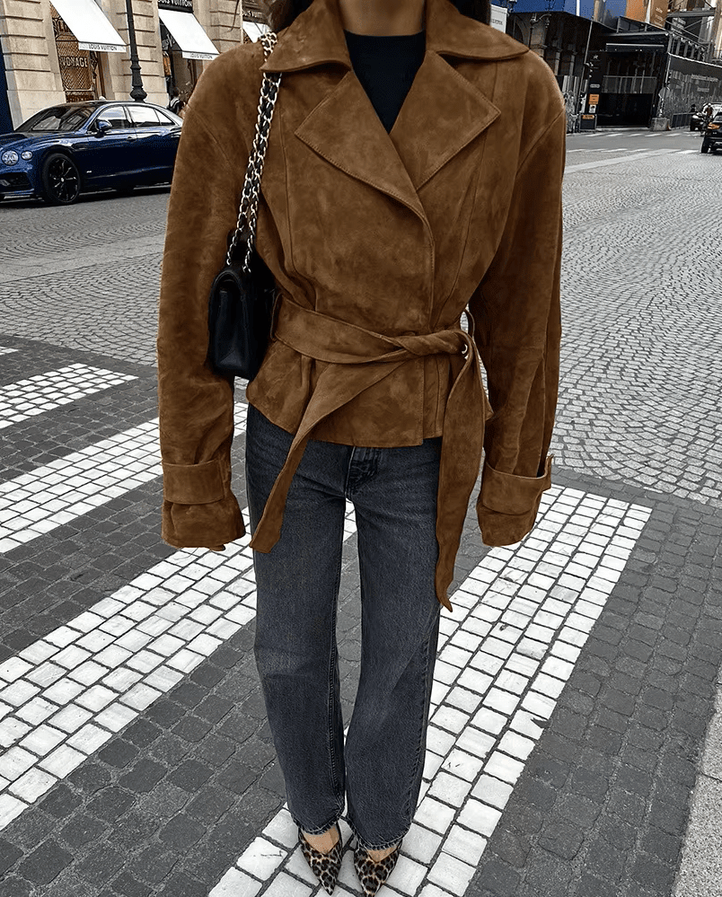 SOKYND Joanna Faux Suede Belted Wrap Jacket JacketSOKYND-270231-BRO-S-57687BrownS