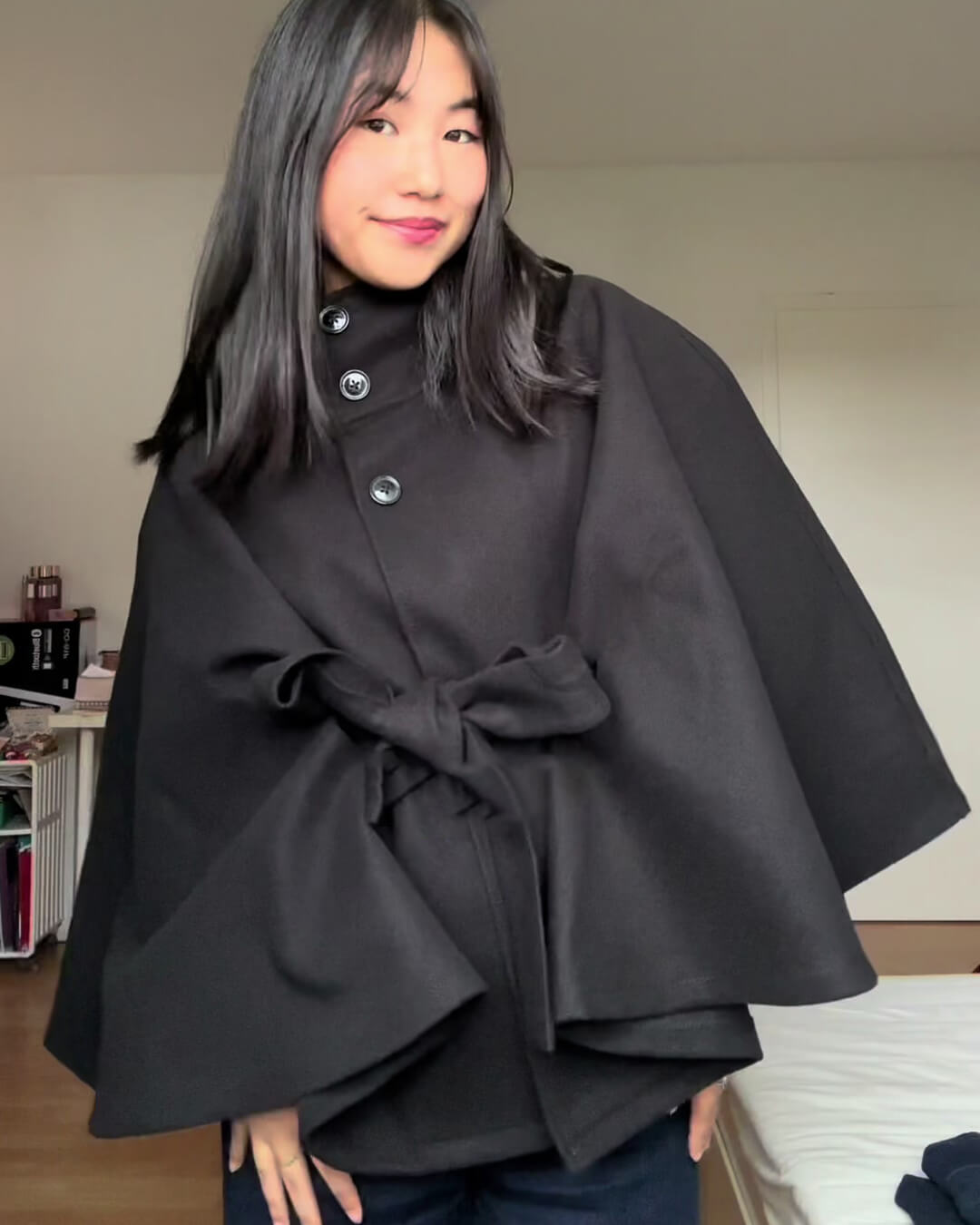 SOKYND Jocelyn Elegant High - Neck Belted Cape Jacket Coats & JacketspV1767625273839439065BlackM