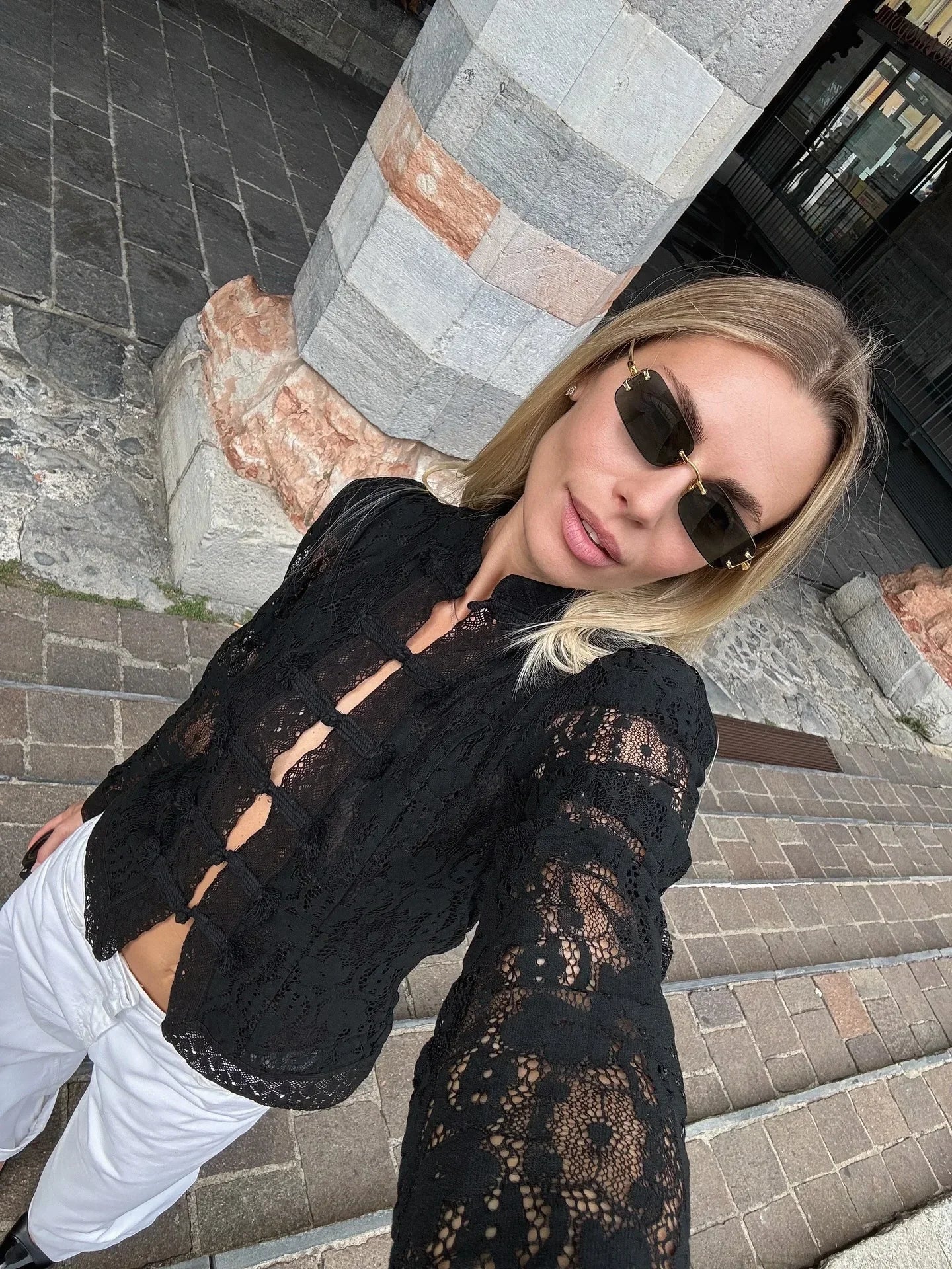 SOKYND Karina Puff Sleeve Lace Blouse TopsHc1772777205899498161BlackM