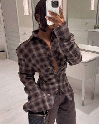 SOKYND Katie Plaid Cinched-Waist Polo TopSOKYND-262167-L-OS-14103L