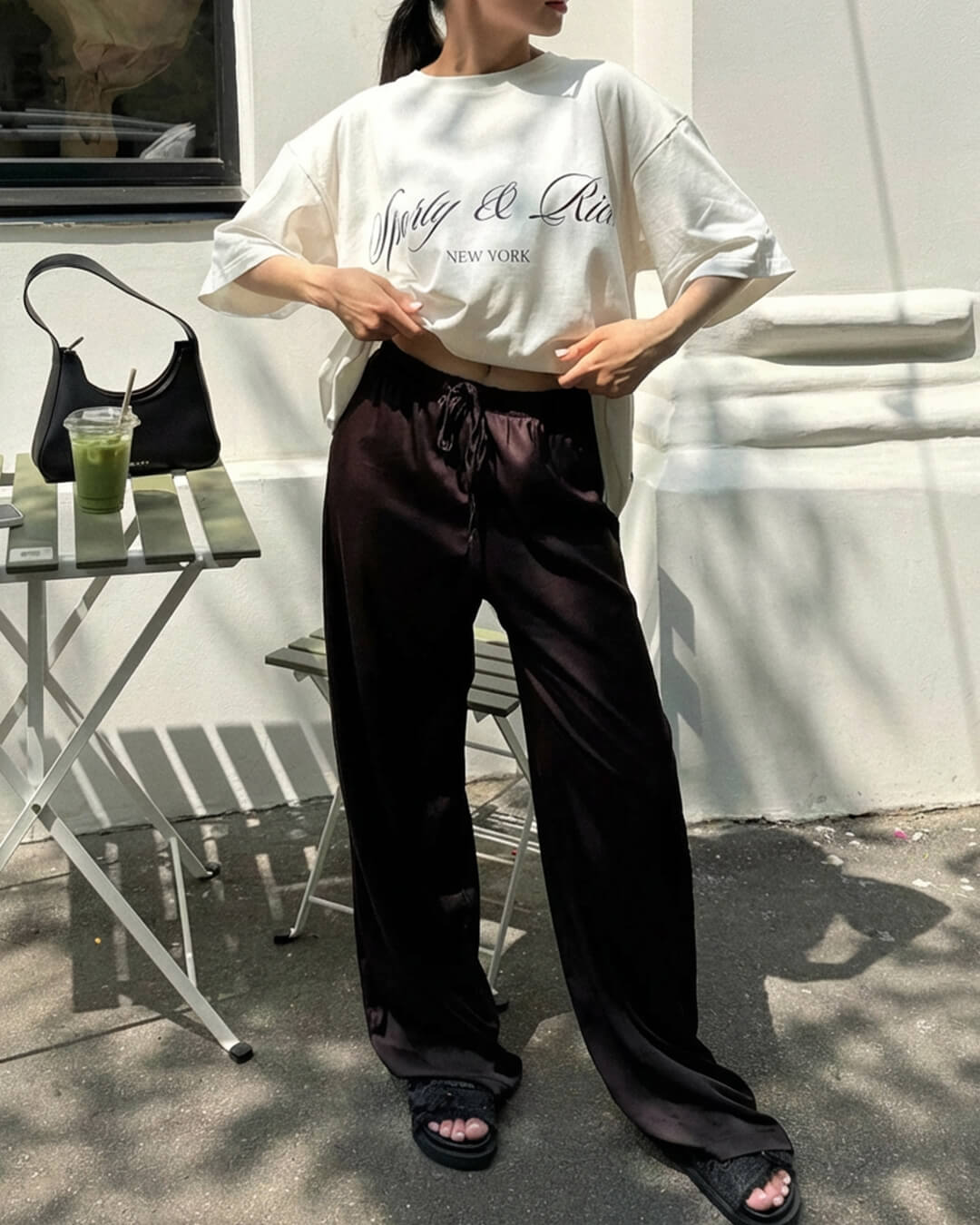 SOKYND Keith High Waist Satin Wide Leg Trousers TrousersKF1774219786667487977BrownS