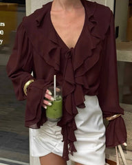 Kelly Tie Neck Ruffled Blouse