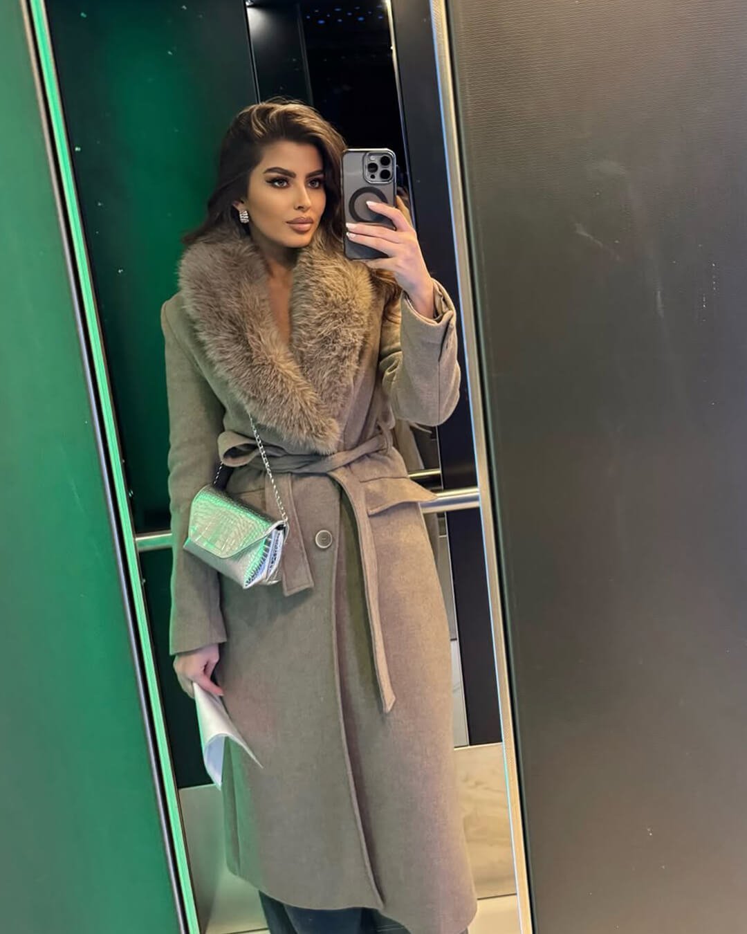 SOKYND Kirsty Faux Fur Collar Maxi Coat in Beige