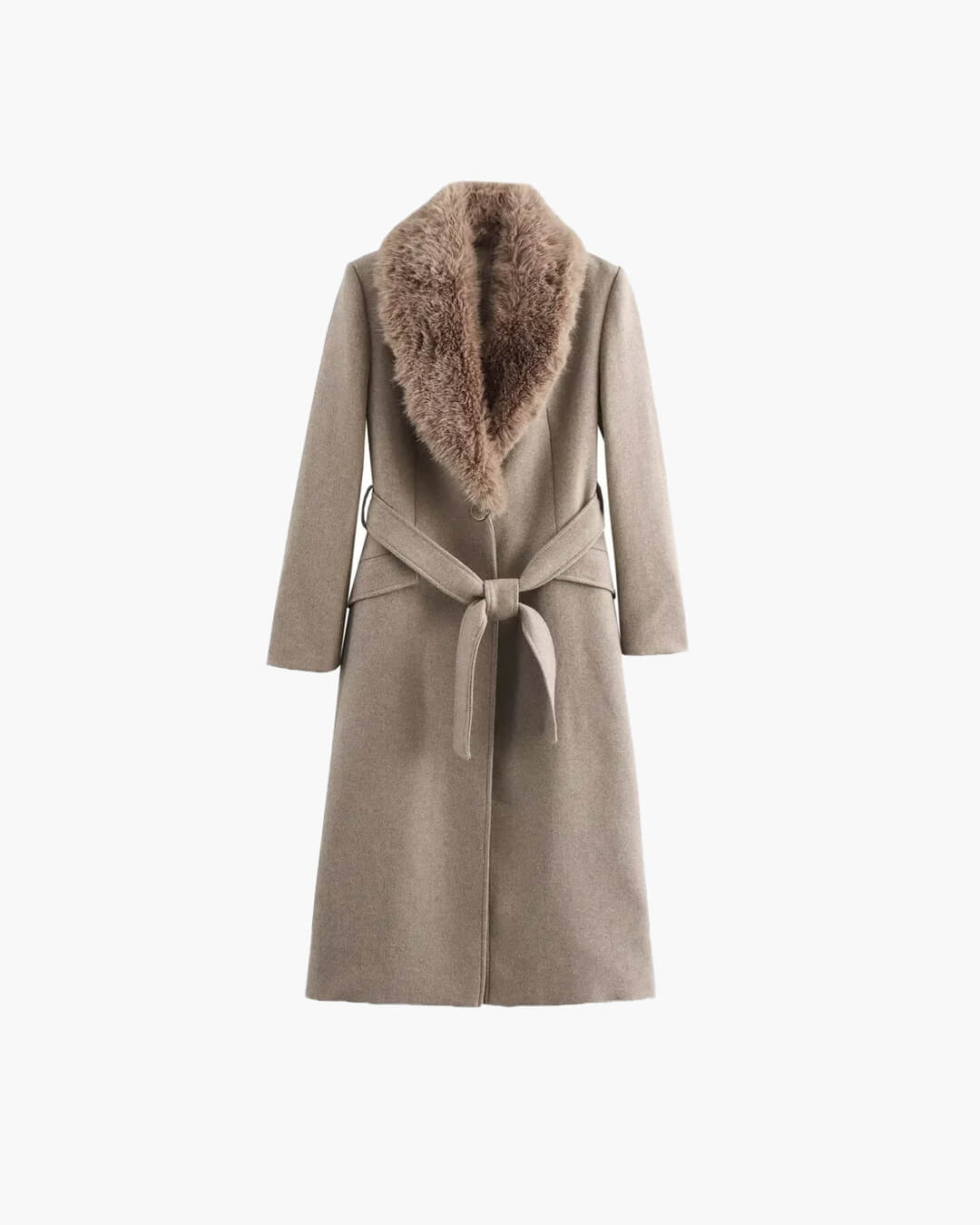 SOKYND Kirsty Faux Fur Collar Maxi Coat in Beige