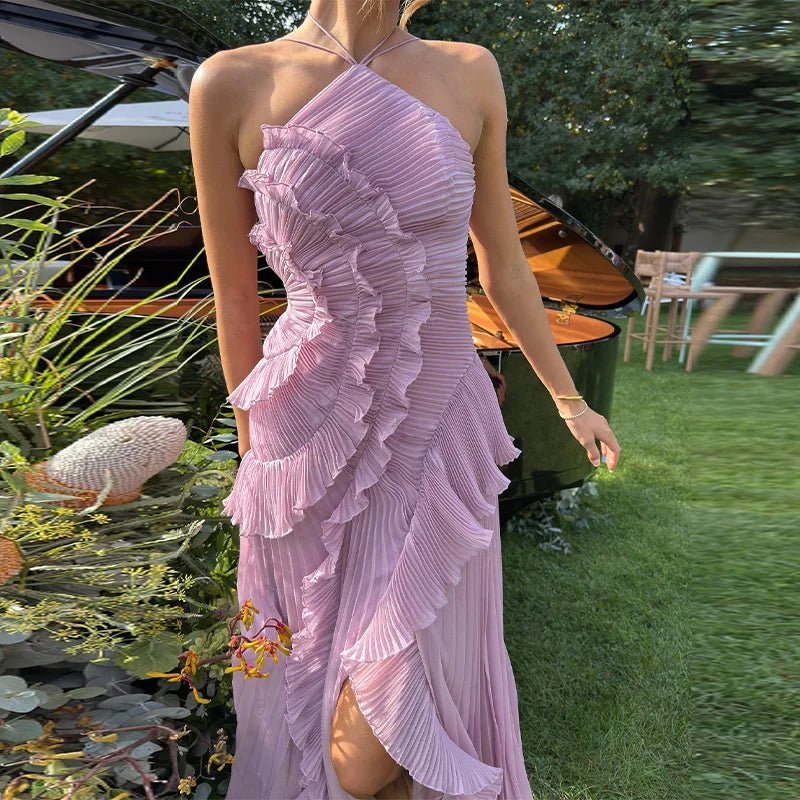 SOKYND Kris Halter Strap Ruffled Tule Dress DressesUo1772777205897464959PurpleXL