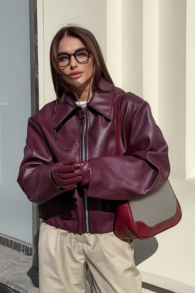 SOKYND Lara Matte Faux Leather Moto Jacket JacketSOKYND-601239-BUR-S-03703BurgundyS