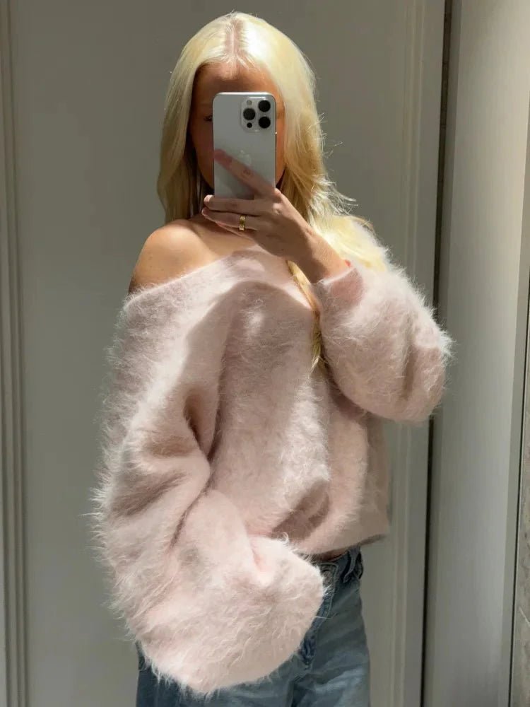 SOKYND Lara Off-Shoulder Mohair Sweater SweaterPinkS