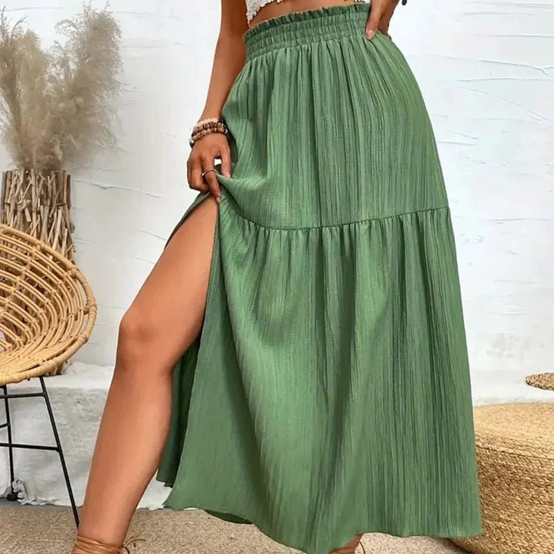 SOKYND Lavinia Bohemian Midi Ruffle Skirt SkirtOliveM