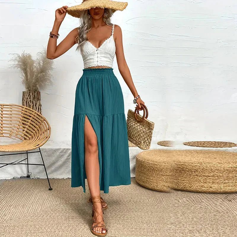 SOKYND Lavinia Bohemian Midi Ruffle Skirt SkirtTeal BlueS