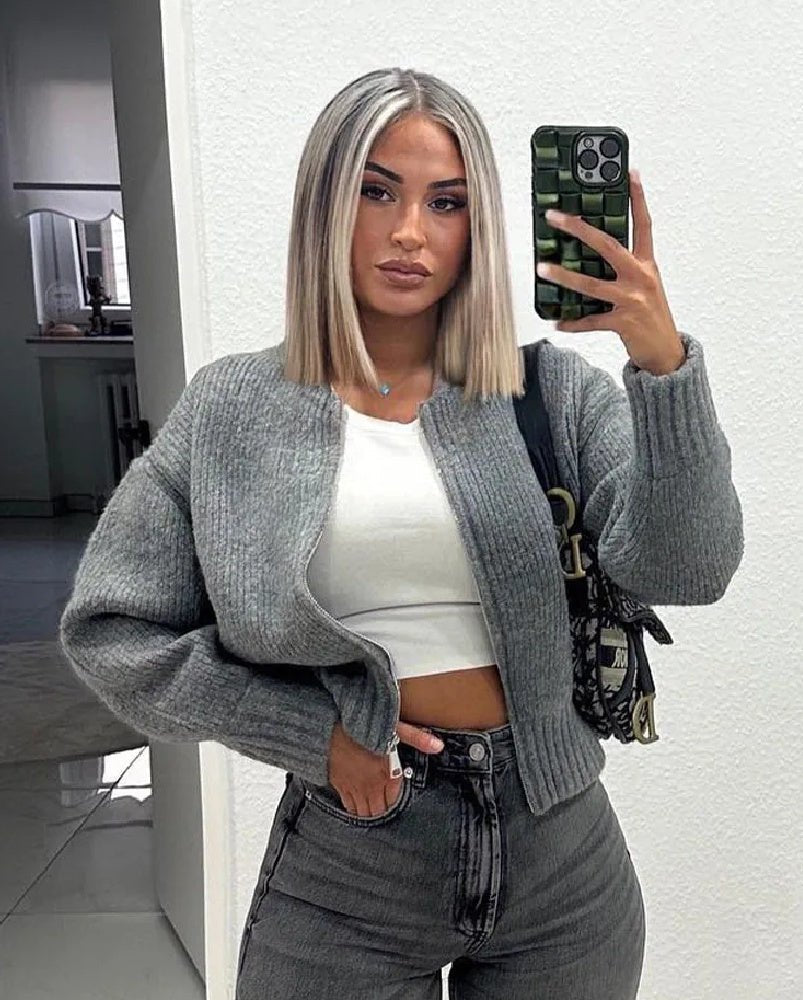 SOKYND Layla Knit Zip Cardigan CardiganSOKYND-543575-GRE-M-63735GreyM