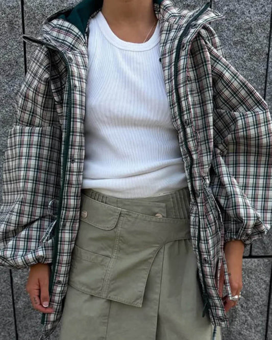 Leah Retro Plaid Hooded Jacket