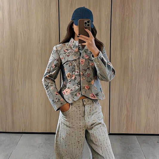 SOKYND Lily Vintage Jacquard Cropped Jacket JacketSOKYND-319063-XS-OS-60375XS