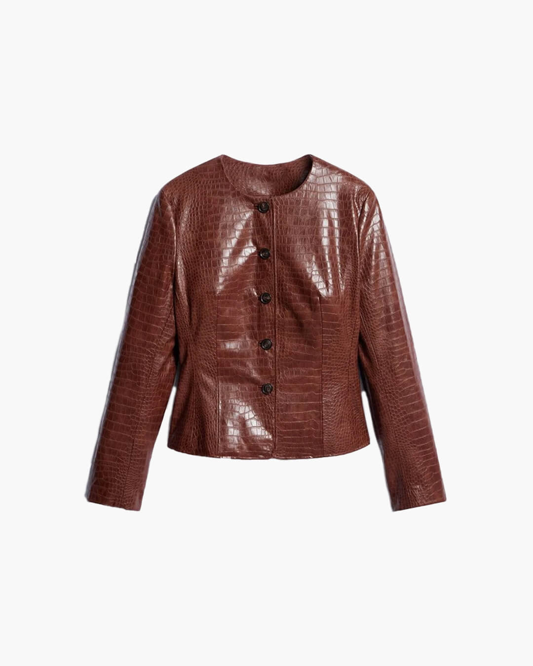 SOKYND Lola Croc Embossed Faux Leather Jacket JacketSOKYND-449943-BRO-S-53143BrownS