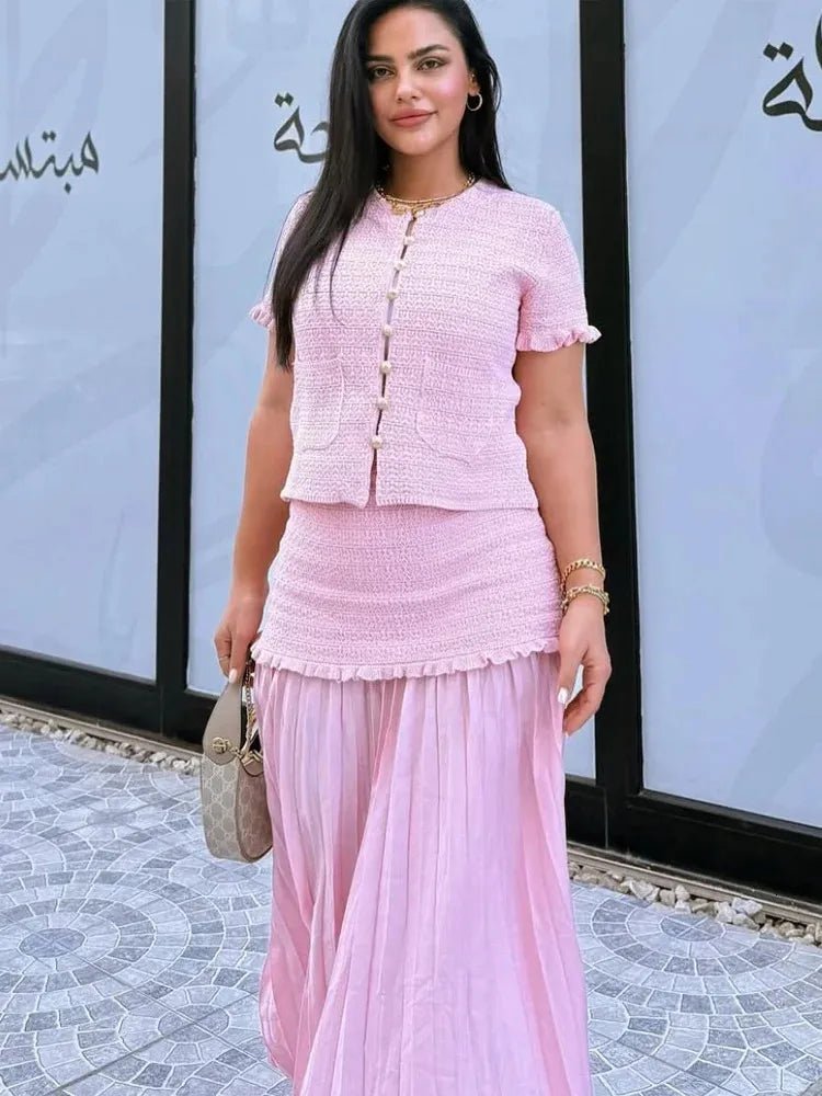 SOKYND Luella Knitted Tank Pleated Skirt Set Matching SetsSOKYND-910231-PIN-S-40951Pink SkirtS