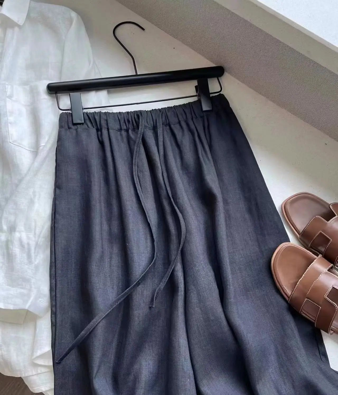 SOKYND Mabel Wide Leg Linen Pants BottomsNavyS